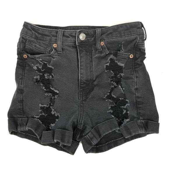 American Eagle Outfitters High Rise Distressed Mom Shorts Black Size 0 - Picture 1 of 7